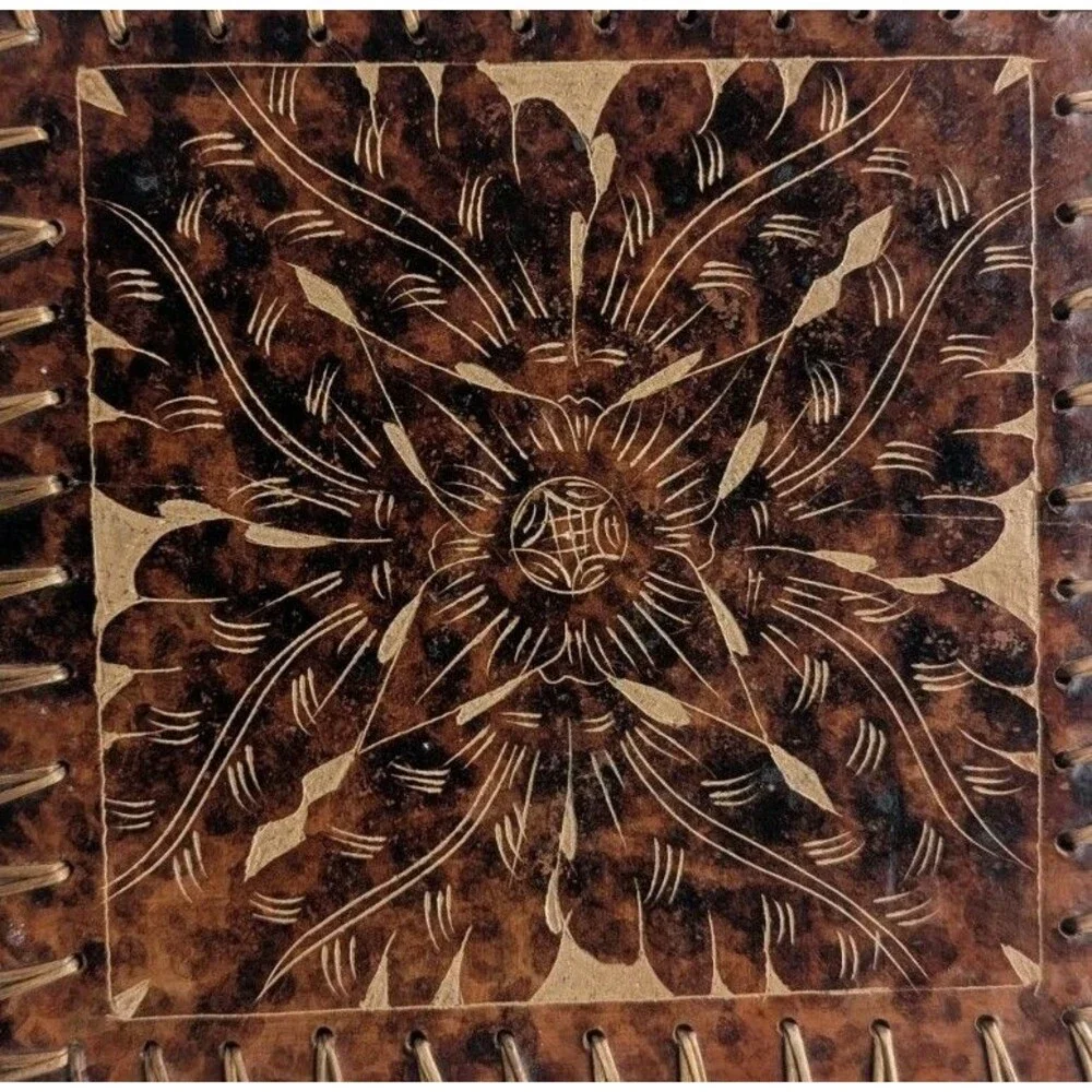 Vintage Pier 1 Trivet w/ Woven Edged Etchewd Coaster Back Feet 10x10